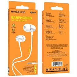 Наушники Borofone BM57 Platinum, вакуумные, микрофон, Jack 3.5 мм, кабель 1 м, серые - фото 51372811