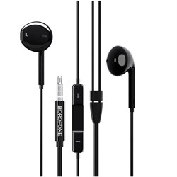 Наушники Borofone BM30, вкладыши, микрофон, Jack 3.5 мм, кабель 1 м, чёрные - фото 51372885