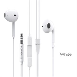 Наушники Borofone BM30, вкладыши, микрофон, Jack 3.5 мм, кабель 1 м, белые - фото 51372890