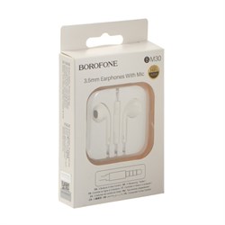 Наушники Borofone BM30, вкладыши, микрофон, Jack 3.5 мм, кабель 1 м, белые - фото 51372895