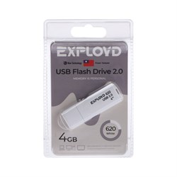 Флешка Exployd 620, 4 Гб, USB2.0, чт до 15 Мб/с, зап до 8 Мб/с, белая - фото 51373890