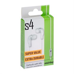 Наушники SmartBuy S4 SBH-012K, вакуумные, микрофон, 93 дБ, 16 Ом, 3.5 мм, 1 м, белые - фото 51374130