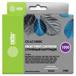 Картридж Cactus CS-LC1000C, (DCP 130C/330С/MFC-240C/5460CN), для Brother, голубой - фото 51375073