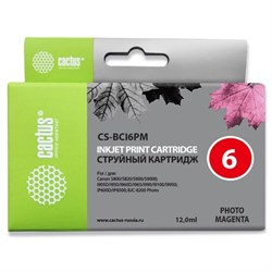 Картридж Cactus CS-BCI6PM , для Canon BJC-8200/MP750/MP760/MP780/iP4000, 12 мл, цвет светло-пурпурный - фото 51376237