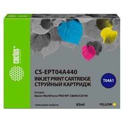 Картридж Cactus CS-EPT04A440 T04A4, для Epson WorkForce Pro WF-C8190/WF-C8690, 85 мл, цвет жёлтый - фото 51376369
