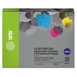 Картридж Cactus CS-EPT907240 T9072, для Epson WF-6090DW/WF-6590DWF Pro, 120 мл, цвет голубой - фото 51376411