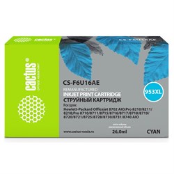 Картридж Cactus CS-F6U16AE 953XL, для HP OJ Pro 7740/8210/8218/8710/8715, 26 мл, цвет голубой - фото 51376441