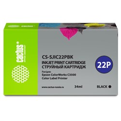 Картридж струйный Cactus CS-SJIC22PBK C33S020601, для Epson ColorWorks C3500, 34 мл, цвет чёрный - фото 51376493