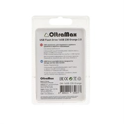 Флешка OltraMax 230, 16 Гб, USB2.0, чт до 15 Мб/с, зап до 8 Мб/с, оранжевая - фото 51380588