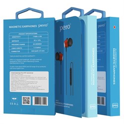 Наушники PERO EP01, вакуумные, микрофон, 118 дБ, 3.5 mm, 1.2 м, магнитное крепление, красные - фото 51380966