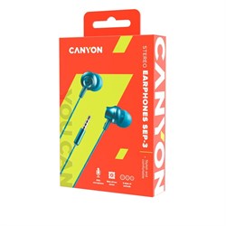 Наушники Canyon SEP-3, вакуумные, микрофон, 15 мм, 32 Ом, 100 дБ, 1.2 м, 3.5мм, сине/зеленые - фото 51381309