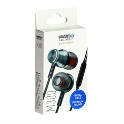 Наушники SmartBuy M300, вакуумные, микрофон, 103 дБ, 16 Ом, 3.5 мм, 1.1 м, серые - фото 51381426