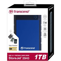 Внешний Жёсткий диск Transcend, USB, TS1TSJ25H3B, StoreJet 25H3, 1 ТБ, USB 3.0, 2.5", синий - фото 51382545