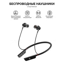 Наушники PERO BE01, беспроводные, BT 5.0, микрофон, 250 мАч, до 30 часов, черные - фото 51382621