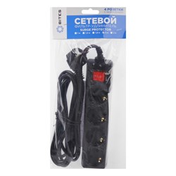 Сетевой фильтр 5bites SP4B-230 4S, 4 розетки, 3 м, 10 А, 3х0.75 мм2, с з/к, с выкл., черный - фото 51384344