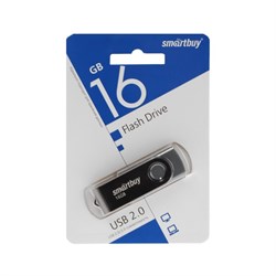 Флешка Smartbuy Twist, 16 Гб, USB 2.0, чт до 25 Мб/с, зап до 15 Мб/с, черная - фото 51384543