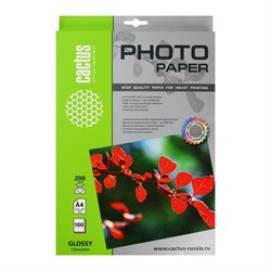 Фотобумага для струйной печати А4, 100 листов Cactus, 200 г/м2, односторонняя, глянцевая - фото 51385566
