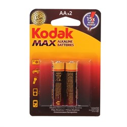 Батарейка алкалиновая Kodak Max, AA, LR6-2BL, 1.5В, блистер, 2 шт. - фото 51386734