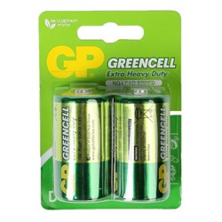 Батарейка солевая GP Greencell Extra Heavy Duty, D, R20-2BL, 1.5 В, блистер, 2 шт. - фото 51386759