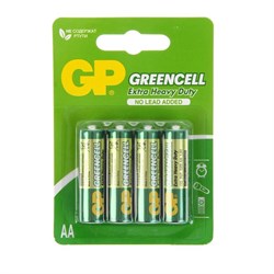 Батарейка солевая GP Greencell Extra Heavy Duty, AA, R6-4BL, 1.5 В, блистер, 4 шт. - фото 51386773