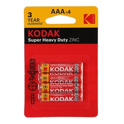 Батарейка солевая Kodak Super Extra Heavy Duty, AAA, R03-4BL, 1.5 В, блистер, 4 шт. - фото 51386819