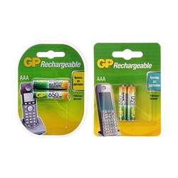 Аккумулятор GP, Ni-Mh, AAA, HR 03-2BL, 1.2 В, 650 мАч, блистер, 2 шт. - фото 51386881