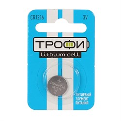 Батарейка литиевая "Трофи", CR1216-1BL, 3В, блистер, 1 шт. - фото 51386970