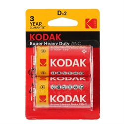 Батарейка солевая Kodak Super Heavy Duty, D, R20-2BL, 1.5 В, блистер, 2 шт. - фото 51387563