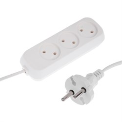 Удлинитель 3 розетки, 3 м, 6 А, 1300 Вт, ШВВП 2х0.5 мм2, без з/к, белый - фото 51387576