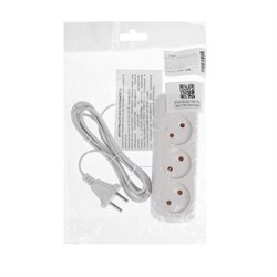 Удлинитель 3 розетки, 3 м, 6 А, 1300 Вт, ШВВП 2х0.5 мм2, без з/к, белый - фото 51387578