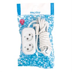 Удлинитель Smartbuy, 2 розетки, 3 м, 10 А, 2200 Вт, ПВС 2х1 мм2, без з/к, белый - фото 51387791