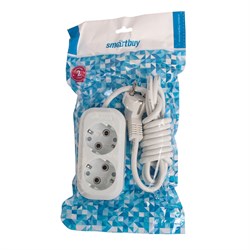 Удлинитель сетевой Smartbuy, 2 розетки, 2 м, 3500 Вт, ПВС 3×1 мм2, 16 А, с заземлением, белый - фото 51387799