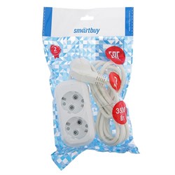 Удлинитель сетевой Smartbuy, 2 розетки, 2 м, 3500 Вт, ПВС 3×1 мм2, 16 А, с заземлением, белый - фото 51387800
