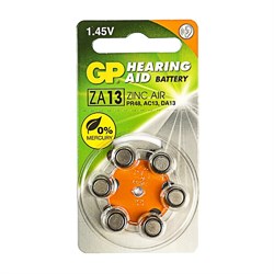 Батарейка цинковая GP, ZA13 (PR48)-6BL, для слуховых аппаратов, 1.45В, блистер, 6 шт. - фото 51387813