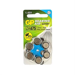 Батарейка цинковая GP, ZA675 (PR44)-6BL, для слуховых аппаратов, 1.45В, блистер, 6 шт. - фото 51387817