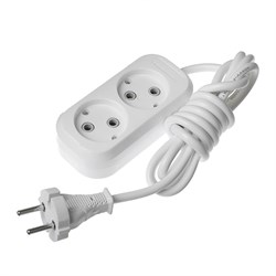 Удлинитель сетевой Smartbuy, 2 розетки, 2 м, 2200 Вт, ПВС 2×1 мм2, 10 А, без заземления, белый - фото 51387849