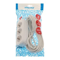 Удлинитель Smartbuy, 3 розетки, 7 м, 16 А, 3500 Вт, ПВС 3х1 мм2, с з/к, белый - фото 51388001