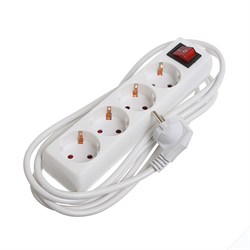 Удлинитель сетевой Luazon Lighting, 4 розетки, 3 м, 10 А, 2200 Вт, заземление, выключатель, белый - фото 51388091