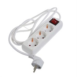 Удлинитель Luazon Lighting, 3 розетки, 1.8 м, 10 А, 2200 Вт, 3×1.5 мм2, с заземлением, с выключателем, белый - фото 51388096