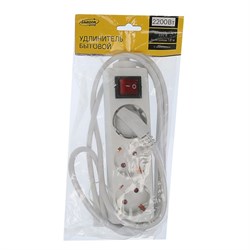 Удлинитель Luazon Lighting, 3 розетки, 1.8 м, 10 А, 2200 Вт, 3×1.5 мм2, с заземлением, с выключателем, белый - фото 51388097