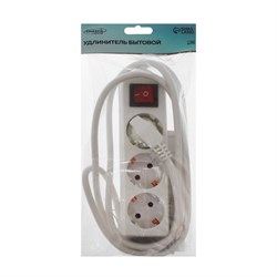 Удлинитель Luazon Lighting, 3 розетки, 1.8 м, 10 А, 2200 Вт, 3×1.5 мм2, с заземлением, с выключателем, белый - фото 51388098