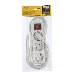 Удлинитель Luazon Lighting, 3 розетки, 3 м, 6 А, 1300 Вт, 3×0.75 мм2, с заземлением, с выключателем, белый - фото 51388117