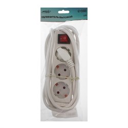 Удлинитель Luazon Lighting, 3 розетки, 3 м, 6 А, 1300 Вт, 3×0.75 мм2, с заземлением, с выключателем, белый - фото 51388118