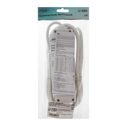 Удлинитель Luazon Lighting, 3 розетки, 3 м, 6 А, 1300 Вт, 3×0.75 мм2, с заземлением, с выключателем, белый - фото 51388119