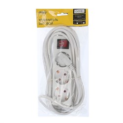 Удлинитель Luazon Lighting, 3 розетки, 5 м, 6 А, 1300 Вт, 3×0.75 мм2, с заземлением, с выключателем, белый - фото 51388122