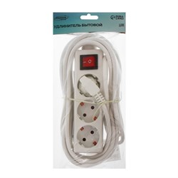 Удлинитель Luazon Lighting, 3 розетки, 5 м, 6 А, 1300 Вт, 3×0.75 мм2, с заземлением, с выключателем, белый - фото 51388123