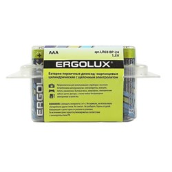Батарейка алкалиновая Ergolux, AAA, LR03-24BOX (LR03 BP-24), 1.5 В, набор 24 шт. - фото 51388333