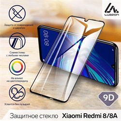Защитное стекло 9D Luazon для Xiaomi Redmi 8/8A, полный клей, 0.33 мм, 9Н, черное - фото 51389787