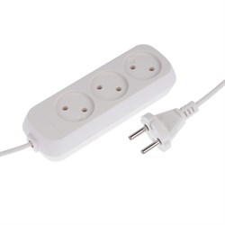Удлинитель 3 розетки, 1.7 м, 10 А, 2200 Вт, ПВС 2х0.75 мм2, без з/к, белый - фото 51390252
