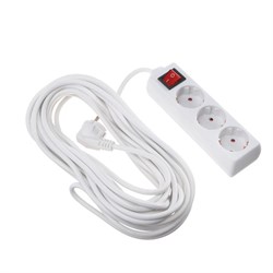 Удлинитель Luazon Lighting, 3 розетки, 10 м, 6 А, 1300 Вт, 3×0.75 мм2, с заземлением, с выключателем, белый - фото 51390319